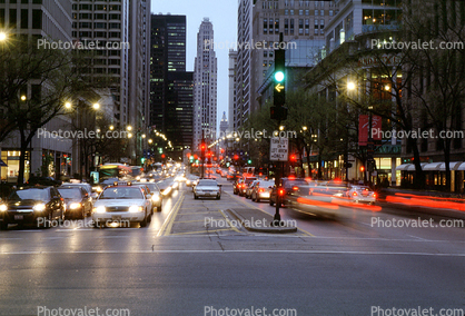 Michigan Avenue, Twilight, Dusk, Dawn, cars, automobiles, vehicles