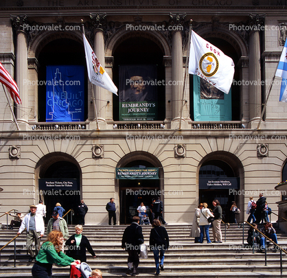 The Art Institute of Chicago, flags, building, steps