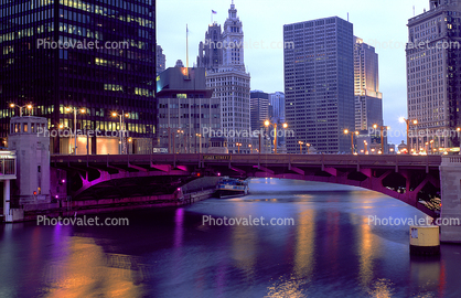 State Street Bridge, Chicago River, Twilight, Dusk, Dawn