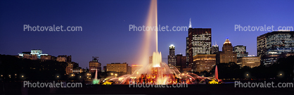 Buckingham Fountain, Panorama, Twilight, Dusk, Dawn, skyline, cityscape, buildings, skyscrapers