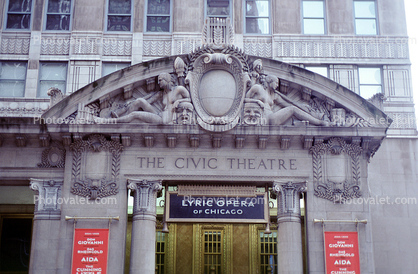 Comedy Tragedy Masks, The Civic Theatre, Lyric Opera of Chicago, bar-Relief, arch, frieze
