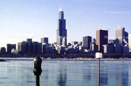 Cityscape, Skyline, Building, Skyscraper, Downtown, Ice, Cold, Frozen Lake, Willis Tower
