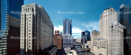 Civic Opera Building, Chicago River, Panorama, skyline, cityscape, buildings, skyscrapers