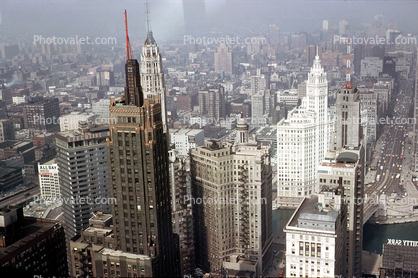 Carbide Carbon Building, Cityscape, Skyline, Wrigely Building, Skyscraper, Downtown, September 1962, 1960s