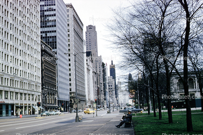 Michigan Avenue, Buildings, cars, automobiles, vehicles, May 1961, 1960s