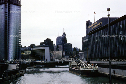 Sun Times building, Chicago River, Buildings, May 1961, 1960s