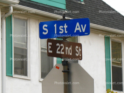 S 1st Ave, E 22nd St, street sign