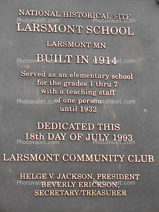 Bronze Plaque, Larsmont School, built in 1914, Swedish, Finnish, Swede-Finn, north shore of Lake Superior, Elementary School, National Historical Site, One Room Schoolhouse