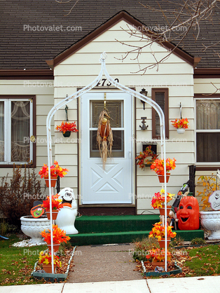 Ghost, Pumpkin, Autumn, Door, Steps, Decorations