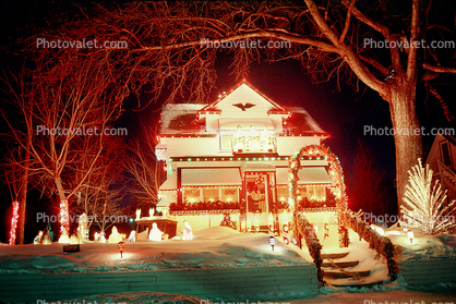 Home, House, Snow, Cold, night, nighttime, decorated, lights, Minneapolis