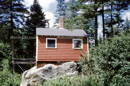 Cabin, House on a Rock, Boulder, Forest