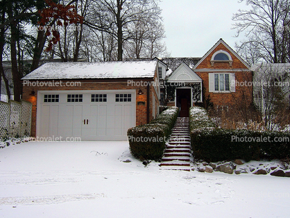 Garage Door, Steps, Home, House, Snow, Cold, Ice, Residential Building