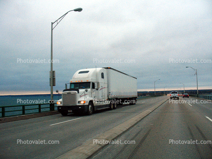 Semi Trailer Truck, Mackinac Bridge, Straits of Mackinac