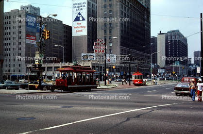 Downtown Detroit, Trolley, street car, Building, streetcar, August 1977