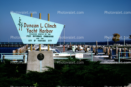 Duncan L Clinch Yacht Harbor, sign, signage, Traverse City, September 1974
