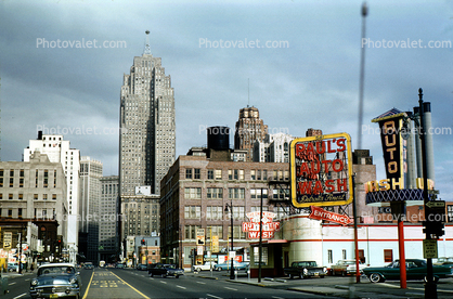 High Rise Building, Downtown Detroit, cars, December 1959, 1950s