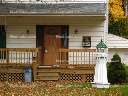 Porch, Door, Steps, Garbage Can, autumn