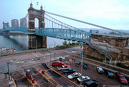 Car, Automobile, Vehicle, Cincinnati, Roebling Suspension Bridge, Landmark, Ohio River, 7 September 1997