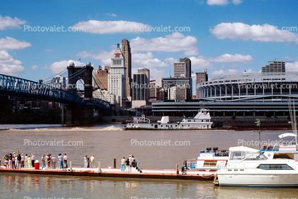 Dock, Roebling Suspension Bridge, Landmark, Ohio River, Cincinnati,September 1997