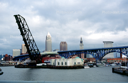 Draw Bridge, Cleveland Harbor, Skyline buildings, Bridge
