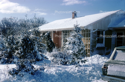 House in the snow, car, 1960s