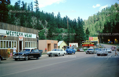 Buildings, Shops, Highway, Roadway, Cars, Automobiles, Vehicles, Custer, Black Hills, June 1967, 1960s