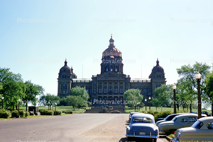 Iowa State Capitol Building, Statehouse, Cars, automobile, vehicles, Des Moines, 1955, 1950s