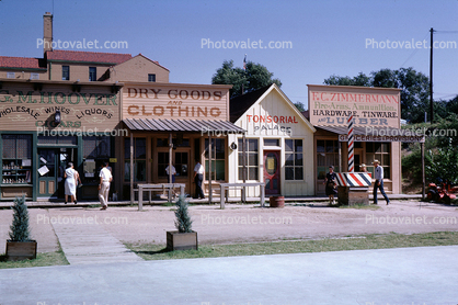 Shopts, buildings, Tonsorial Palace, Dodge City, 1950s