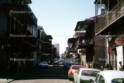 French Quarter, automobile, vehicles, cars, buildings, 1960s