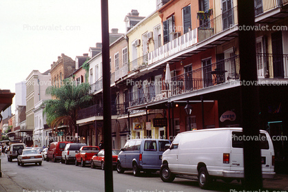 Vans, Street, Cars, Balcony, Guardrail, Building, French Quarter