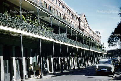 Balcony, Guardrail, Building, Cars, the French Quarter, automobile, vehicles, 1950s