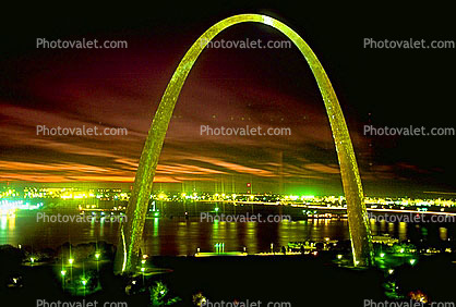 The Gateway Arch, Night, Nighttime, Exterior, Outdoors, Outside