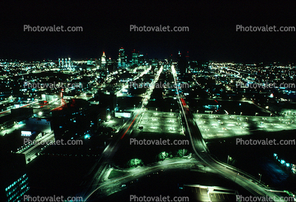 Cityscape, Skyline, Buildings, Skyscraper, Downtown, Streets, Roads, Night, Nighttime,  Outdoors, Outside, Exterior