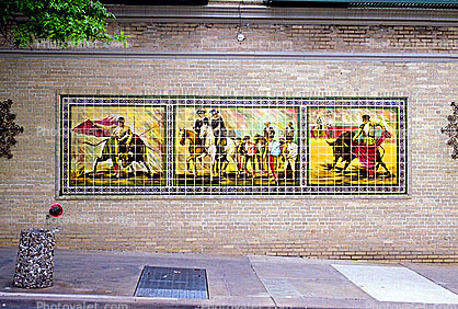 Bullfighting, El Toro, Matador, tile painting, Tilework, Sidewalk, Brick, Wall