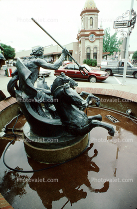 Neptune Fountain, Horse chariot, Reflection, Pond, Trident, Water Fountain, aquatics, Statue, Statuary, Sculpture, The Plaza