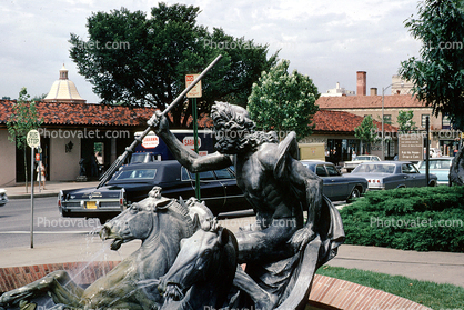 Neptune Fountain, C. Club Plaza, Horse, Water Fountain, aquatics, Statue, Statuary, Figure, Sculpture, art, artform, 1967, 1960s