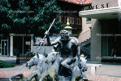 Neptune Fountain, Country Club Plaza, Trident, Poseidon, Horse, Water, Statue, Statuary, Figure, Sculpture, art, artform, 1967, 1960s, Aquatics
