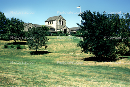 lawn, Will Rogers Memorial, gardens, building, August 1952, 1950s