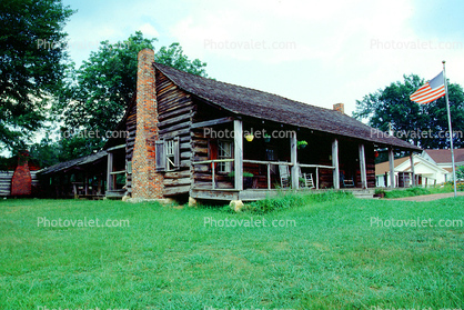 log cabin, Chimney, building, home, house, porch