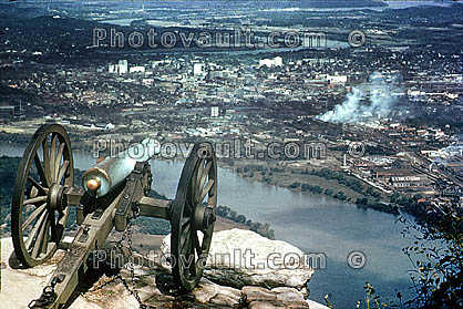 Cannon over the river, Chatanooga, Tennessee River, city, overlook, Lookout Mountain, 1950s