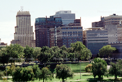 skyline, buildings, trees, park, 22 October 1993