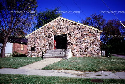 unique building, stairs, sidewalk, stone, rock, lawn, 22 October 1993