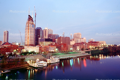 Cumberland River, Nashville Skyline, Buildings, Dawn, cityscape, 24 October 1993