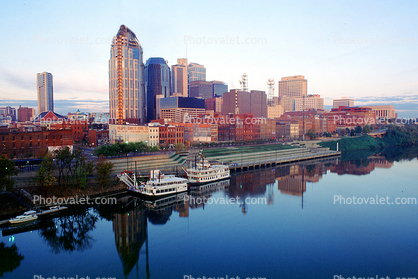 Cumberland River, cityscape, skyline, building, Twilight, Dusk, Dawn, river boat, riverboat, night, Nightime, Exterior, Outdoors, Outside, Nighttime, 24 October 1993