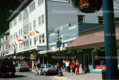 South Franklin Street, Cars, vehicles, automobiles, shops, stores, buildings, June 1991