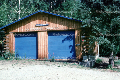 Aurorarama, Firehouse Theater, building, landmark, garage doors, Log Cabin, July 1993
