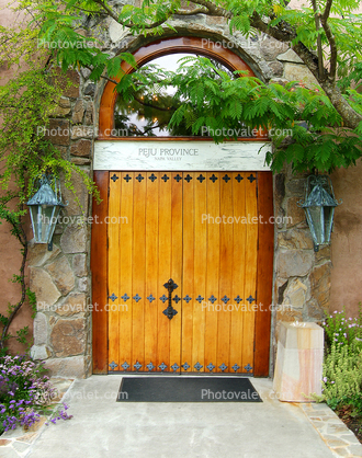 Door, Doorway, entrance, arch, tree, Peju, Napa Valley