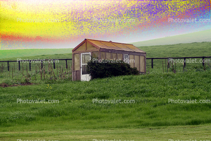 Shed, Psychedelic Day, Fence, Two-Rock, Sonoma County, psyscape, surreal