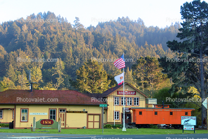 Train Station, depot, building, red caboose, landmark, Duncans Mills, Sonoma County
