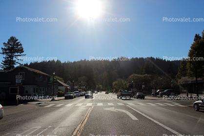 River Road, Highway 116, shops, stores, buildings, cars